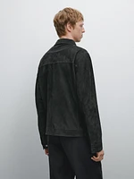 Blouson en cuir effet daim