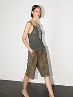 Long suede leather Bermuda shorts