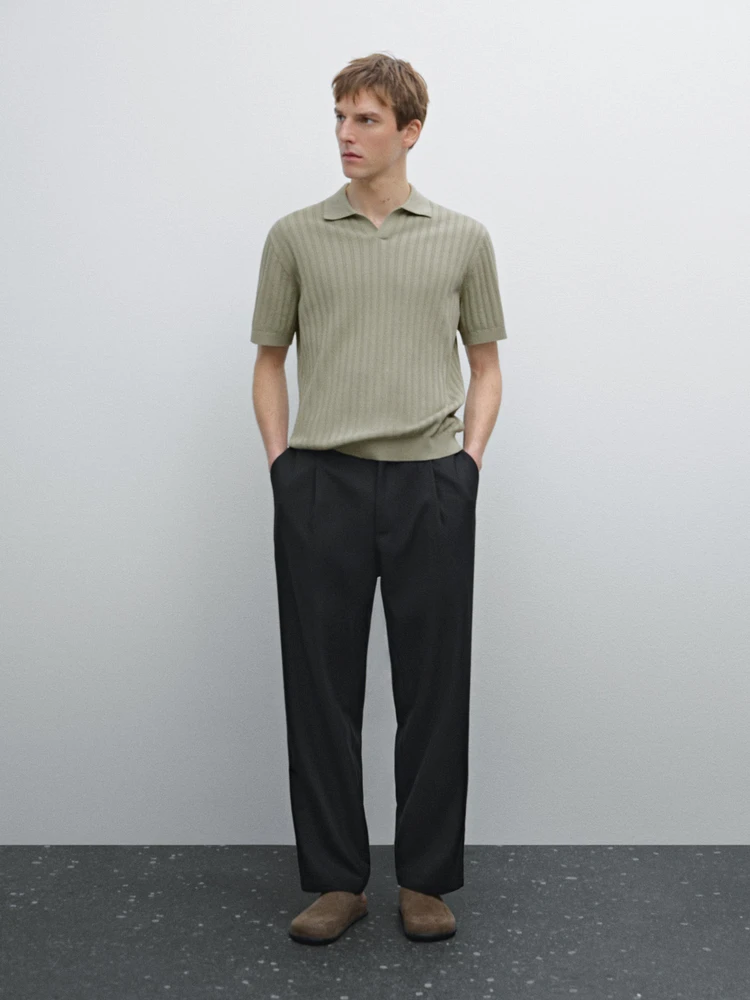 Ribbed knit polo collar sweater