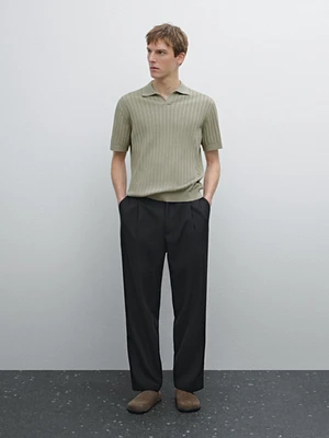 Pull en maille côtelée à col polo