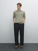 Ribbed knit polo collar sweater