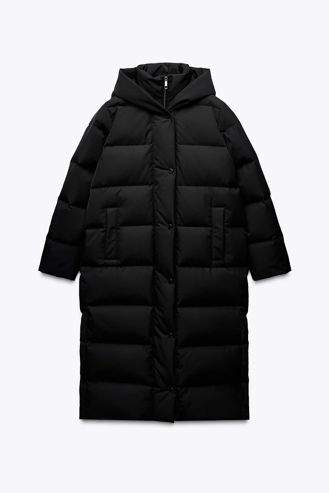 WATER AND WIND PROTECTION LONGLINE HOODED DOWN JACKET
