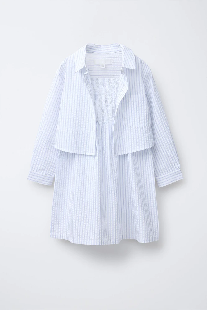 STRIPED CROPPED DRESS AND SHIRT SET