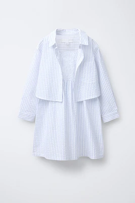 STRIPED CROPPED DRESS AND SHIRT SET