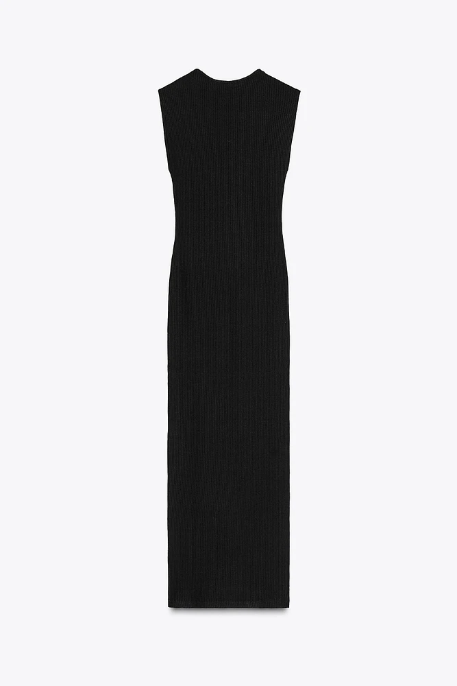 RIBBED MIDI BUTTON DRESS