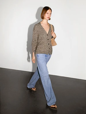 Cardigan long maille moulinée col en V