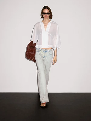 Flowing linen blend blouse with seam details