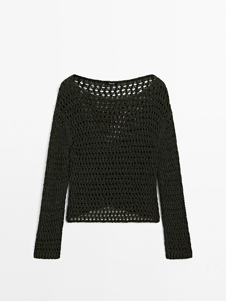 Pull en maille ajourée de coton mélangé