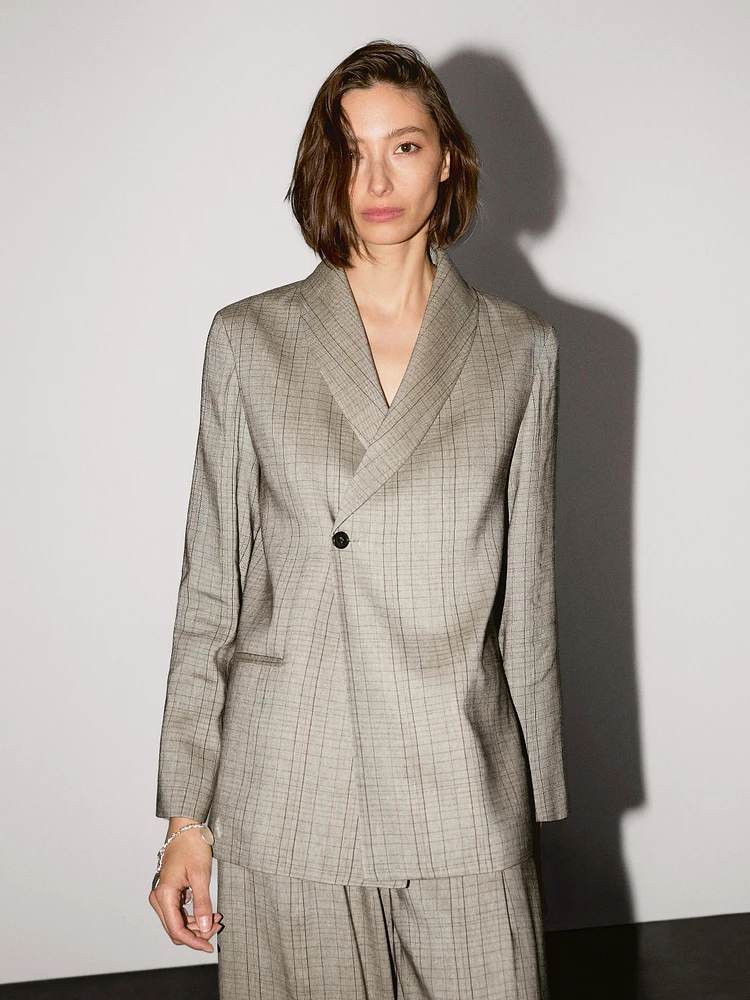 Blazer col smoking imprimé à carreaux
