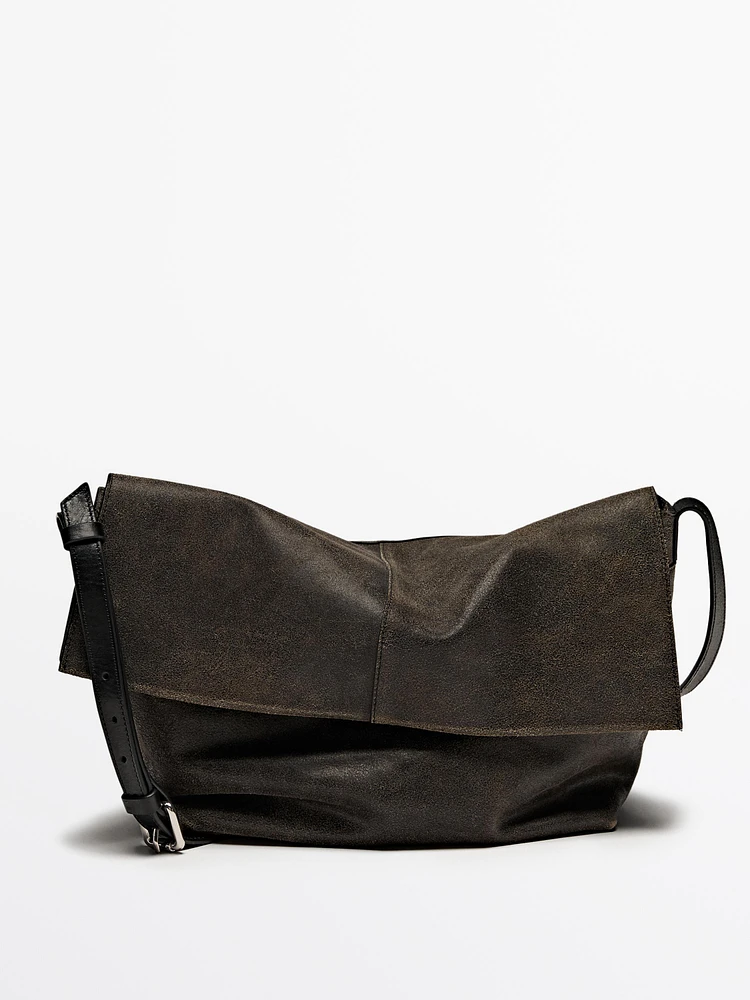 Distressed nappa leather flap bag