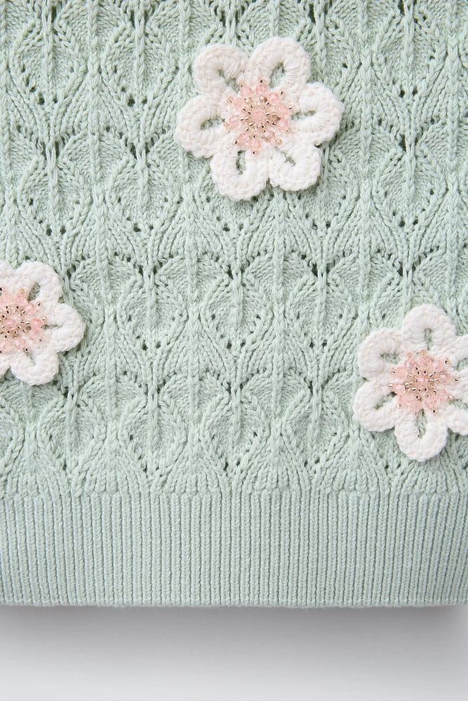 BEADED FLORAL KNIT VEST