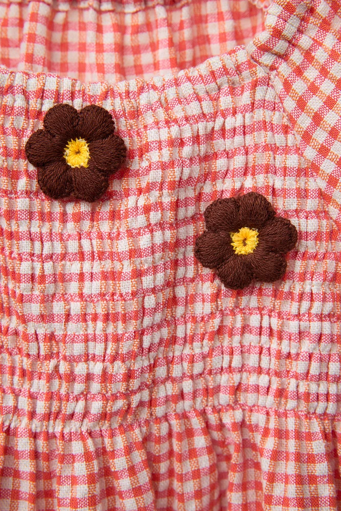 BLOUSE À CARREAUX VICHY FLEURS
