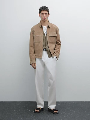 Pantalon straight en coton mélangé