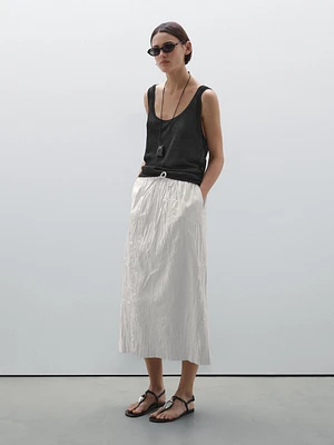 Crinkle nappa leather midi skirt
