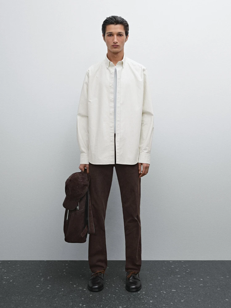 Chemise oxford slim à rayures en coton