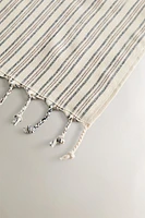 STRIPED COTTON BEACH TOWEL WITH FRINGING