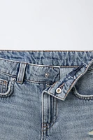 RIPPED STRAIGHT FIT DENIM SHORTS