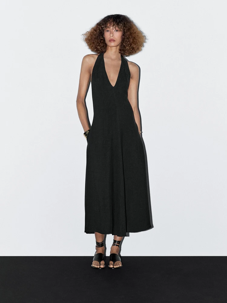 Robe midi encolure américaine dos décolleté