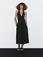Robe midi encolure américaine dos décolleté