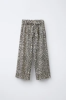 ANIMAL PRINT TEXTURED BELTED PANTS