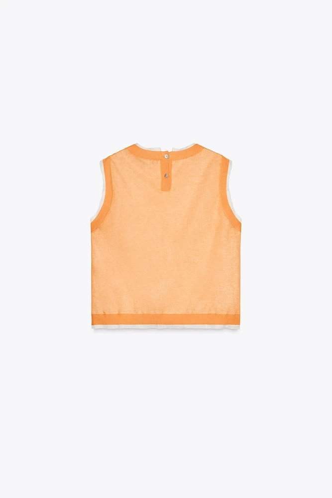 DOUBLE LAYER KNIT LINEN BLEND TOP
