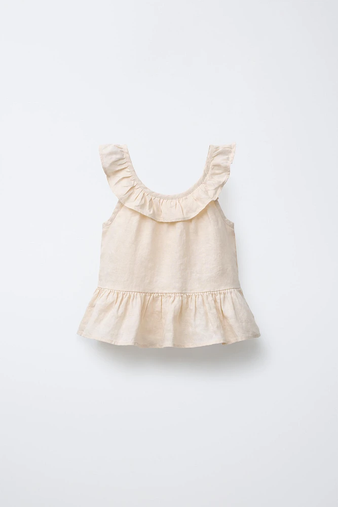 100% LINEN RUFFLE BLOUSE