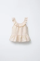 100% LINEN RUFFLE BLOUSE