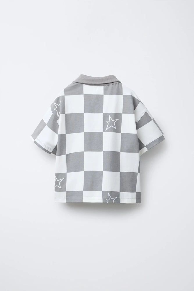 PLAID TEXT POLO SHIRT