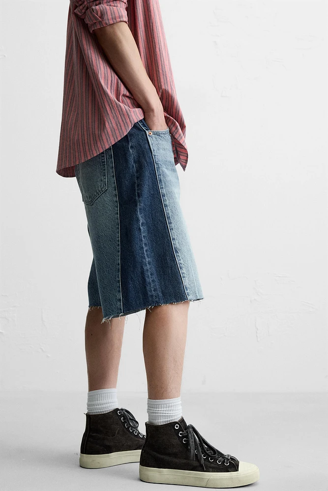 CONTRAST BANDS DENIM SHORTS