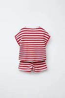 ENSEMBLE T-SHIRT ET BERMUDA GAUFRÉ RAYURES
