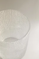 GLASS CUP WITH RAISED DESIGN