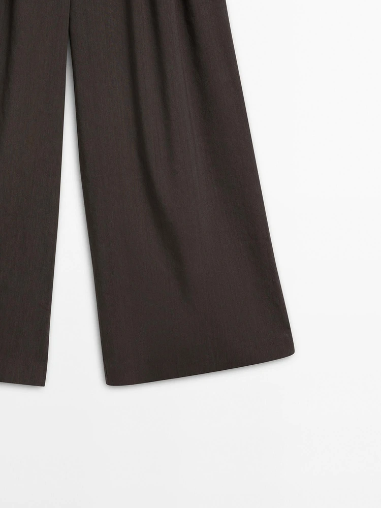 Pantalon plissé en lin mélangé