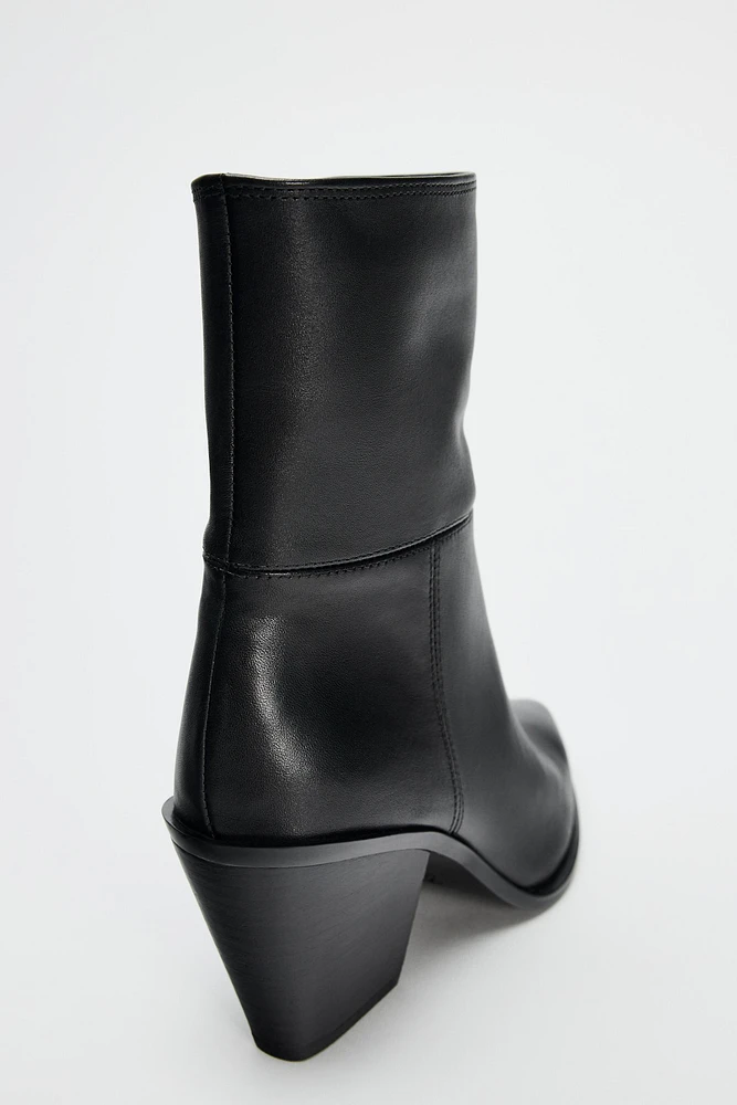 POINTED LEATHER ANKLE BOOTS