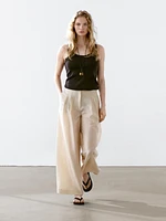 Pantalon à pinces fluide lin mélangé
