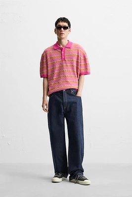 TEXTURED STRIPE KNIT POLO
