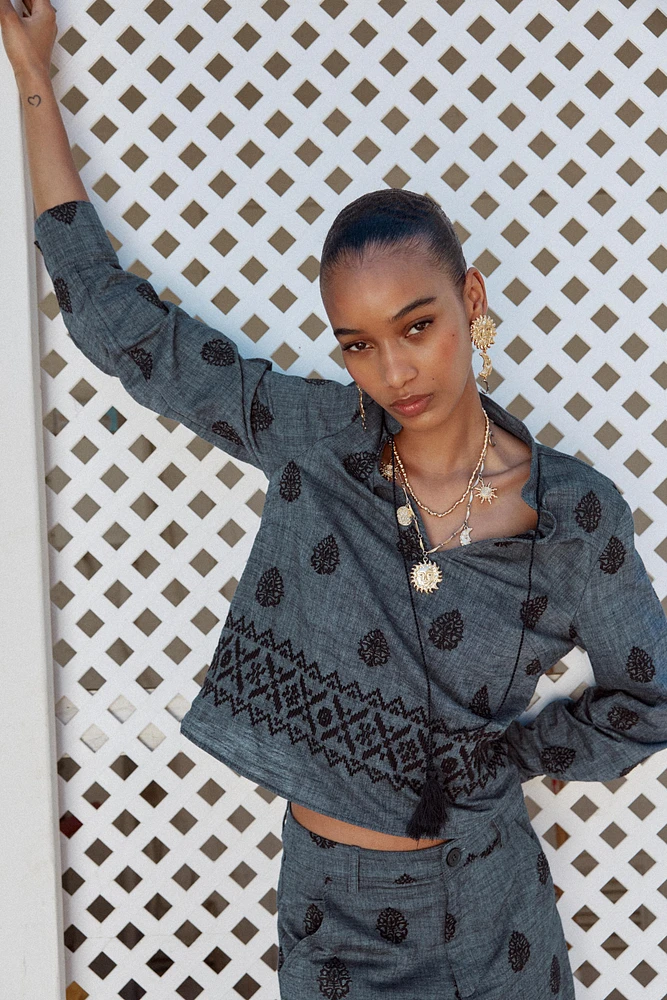 POMPOM EMBROIDERED TOP
