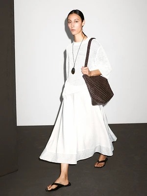 Flared linen blend skirt with seam details