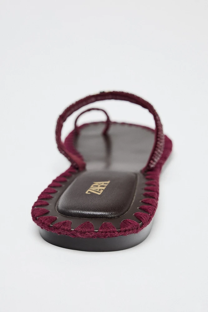 BEADED TOPSTITCHED SANDALS