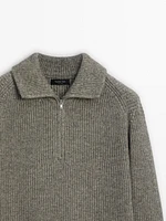 Cotton blend mock neck sweater
