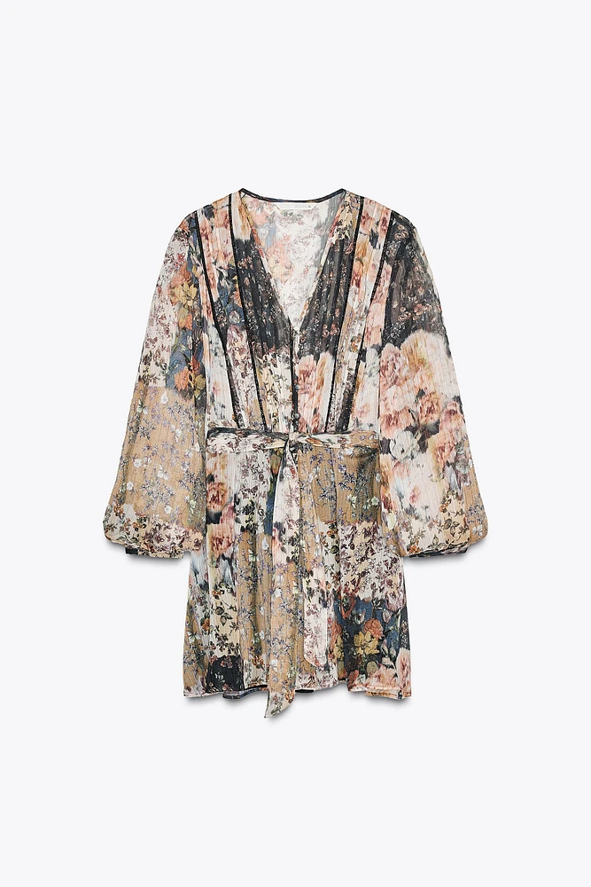 PRINTED BELTED MINI DRESS