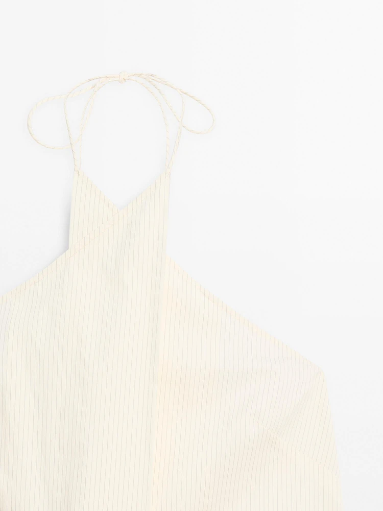 Striped cotton blend halter top