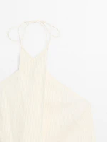 Striped cotton blend halter top