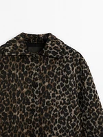 Cropped wool blend animal print jacket