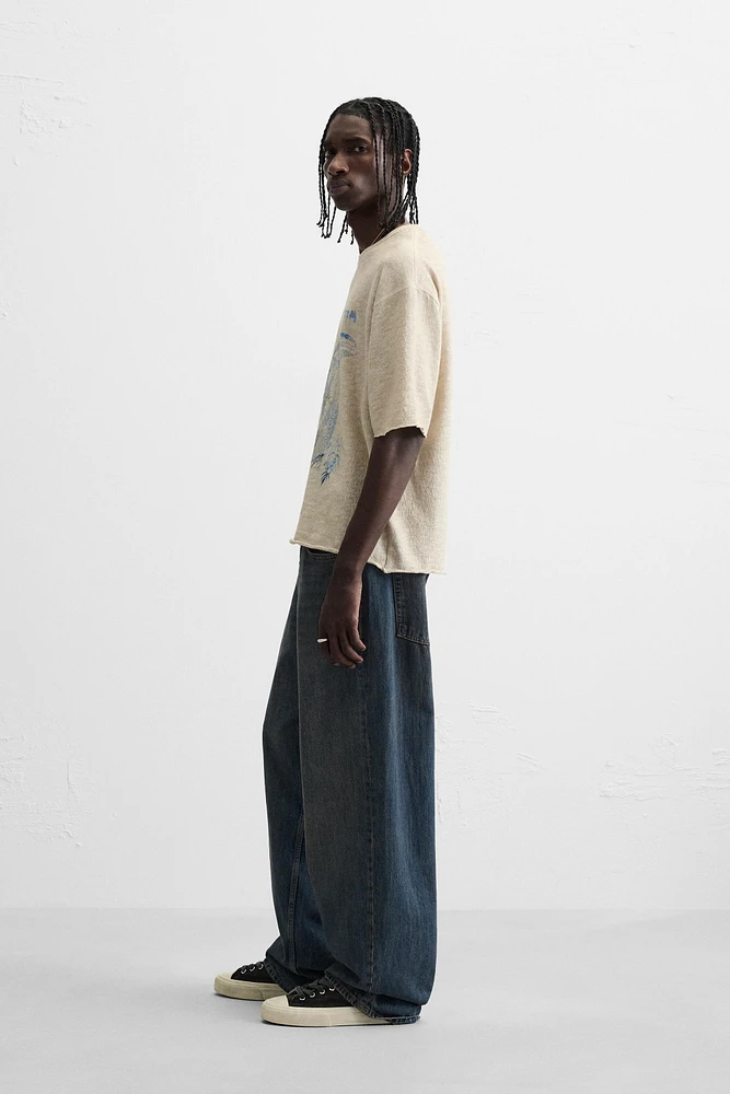 T-SHIRT DÉLAVÉ EN MAILLE IMPRIMÉ