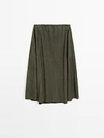 Jupe froncée en cuir finition daim