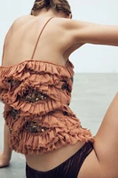EMBROIDERED RUFFLED TOP