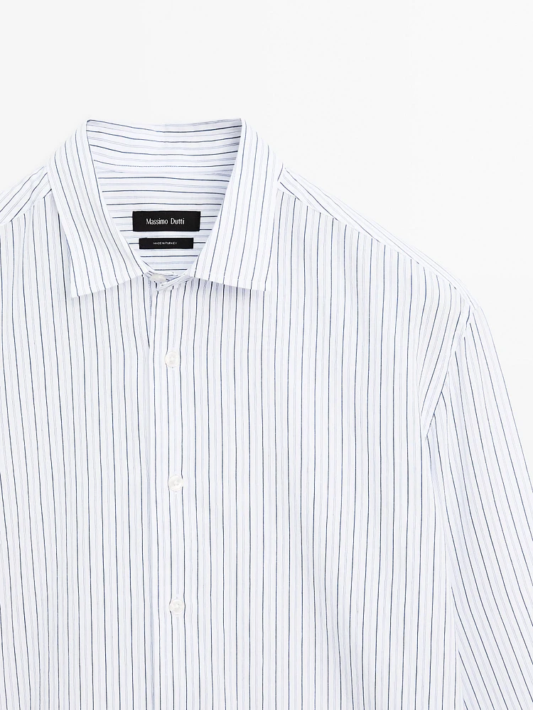 Regular fit striped cotton blend shirt