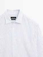 Regular fit striped cotton blend shirt
