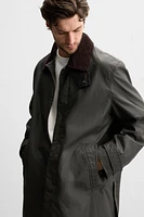 WAXED TRENCH COAT WITH CONTRAST COLLAR