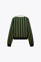 STRIPED KNIT POLO SWEATER